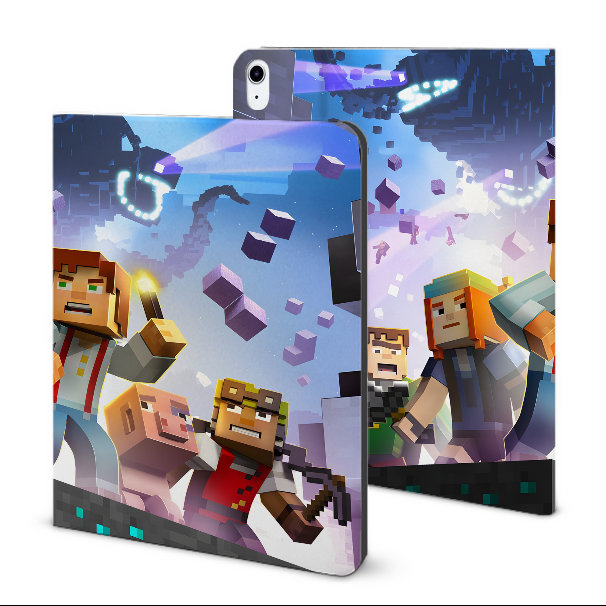 （画像用） マインクラフト ブロックの世界 Minecraft MC Block world IPad ケース ブック型 PUレザー TPU 耐衝撃 軽量 薄型 ペン収納なし 全面保護 IPad 各モデル対応